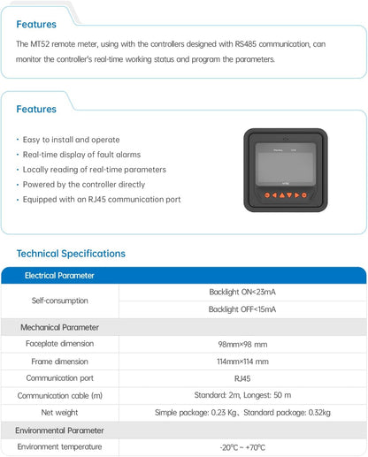 EPEVER MPPT Tracer3210AN laadregelaar, 30 A, afstandsbediening, MT50 hRTS temperatuursensor 12 V/24 V, auto voor zonnepaneel, batterijcontrolesysteem (30A+MT50+RTS)