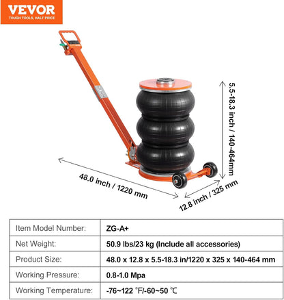 VEVOR Pneumatic Jack 5 Ton, Pneumatic Lift Jack with Raised Column and Adjustable Handle, Easy to Lift and Compact for Sedan, SUV, Van, Car Repair Garage