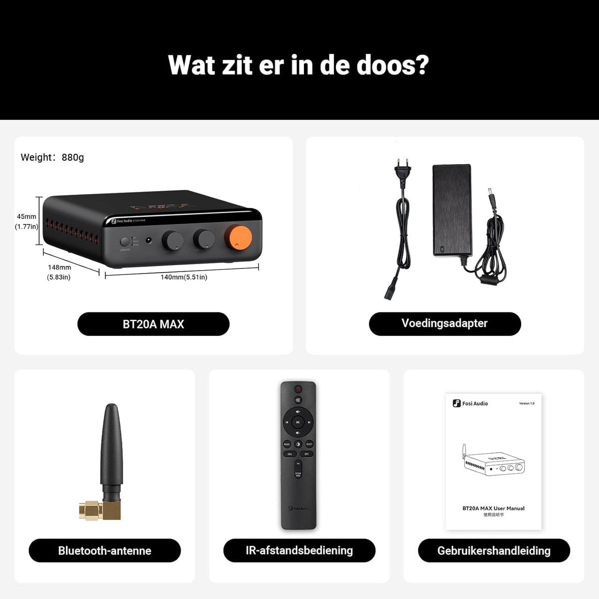 Fosi Audio BT20A MAX Stereo Hifi-versterker, 300 Wx2 Audioversterker met PFFB-technologie, LDAC Bluetooth 6.0, Dubbele Onafhankelijke Voeding, Afstandsbediening, voor 2.1-systemen en Home Audio
