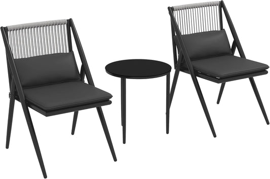 Outsunny Bistroset voor de tuin, bistroset, 3-delig, 2 stoelen met kussens + ronde salontafel, dienblad van gehard glas, aluminium frame, grijs