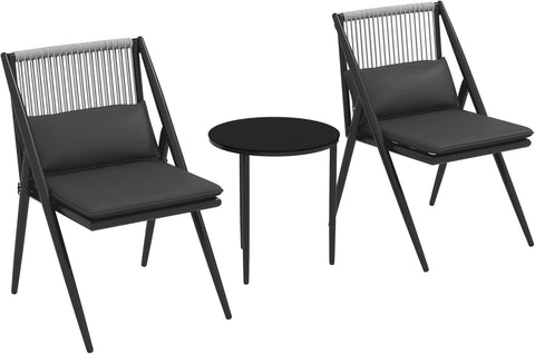 Outsunny Bistroset voor de tuin, bistroset, 3-delig, 2 stoelen met kussens + ronde salontafel, dienblad van gehard glas, aluminium frame, grijs