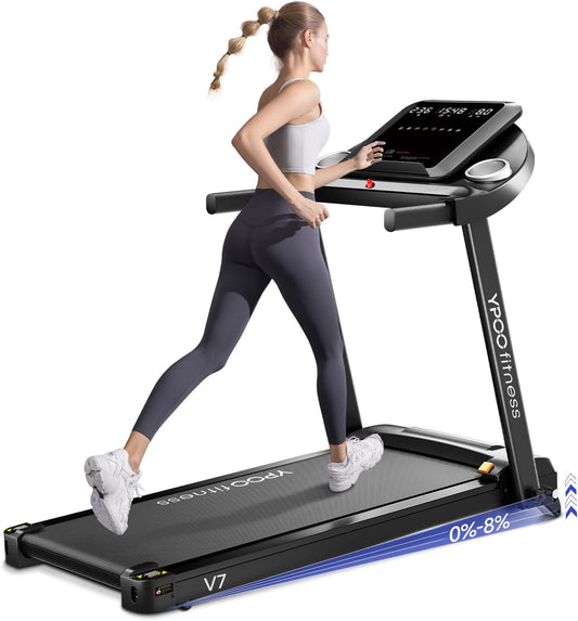 Loopband – Treadmill – Hardloopband – Fitnessapparaat – Trainingsapparaat – Inklapbaar Ontwerp – 8% Helling – Groot Loopvlak 106x38 cm – Max 13 km/u – 2,5 PK Motor – LED-Display – App Connectiviteit – Max 140 kg Belastbaar