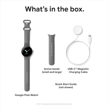 Google Pixel Watch - Android Smartwatch met Fitbit Activity Tracking - Hartslag Tracking Horloge - Matzwarte roestvrijstalen kast met Obsidian Active-band - WiFi
