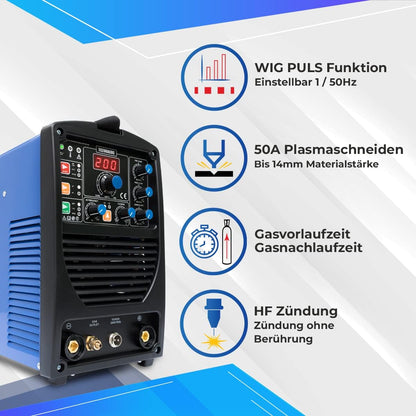 IPOTOOLS TC200ACDC TIG lasapparaat - TIG boog lasapparaat met 200 A 230 V IGBT, 3-in-1 TIG-station, MMA elektroden, draagbaar lasapparaat, 7 jaar garantie