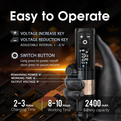 Ambition Soldier Tattoo Kit Compleet Rotary Tattoo Machine Set met Dubbele 2400mAh Batterij en 40 Glory Naaldpatronen in Gemengde Maten voor Professionele Artiesten