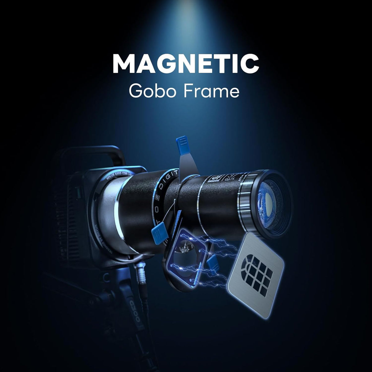Bowens Mount Snoot DF DIGITALFOTO, Optische Snoot voor Monolight Portretten met Framing Shutter, Compatibel met Aputure Amaran 60D/XS/100X/D 200D/X, Godox SL60, 25 Gobo's