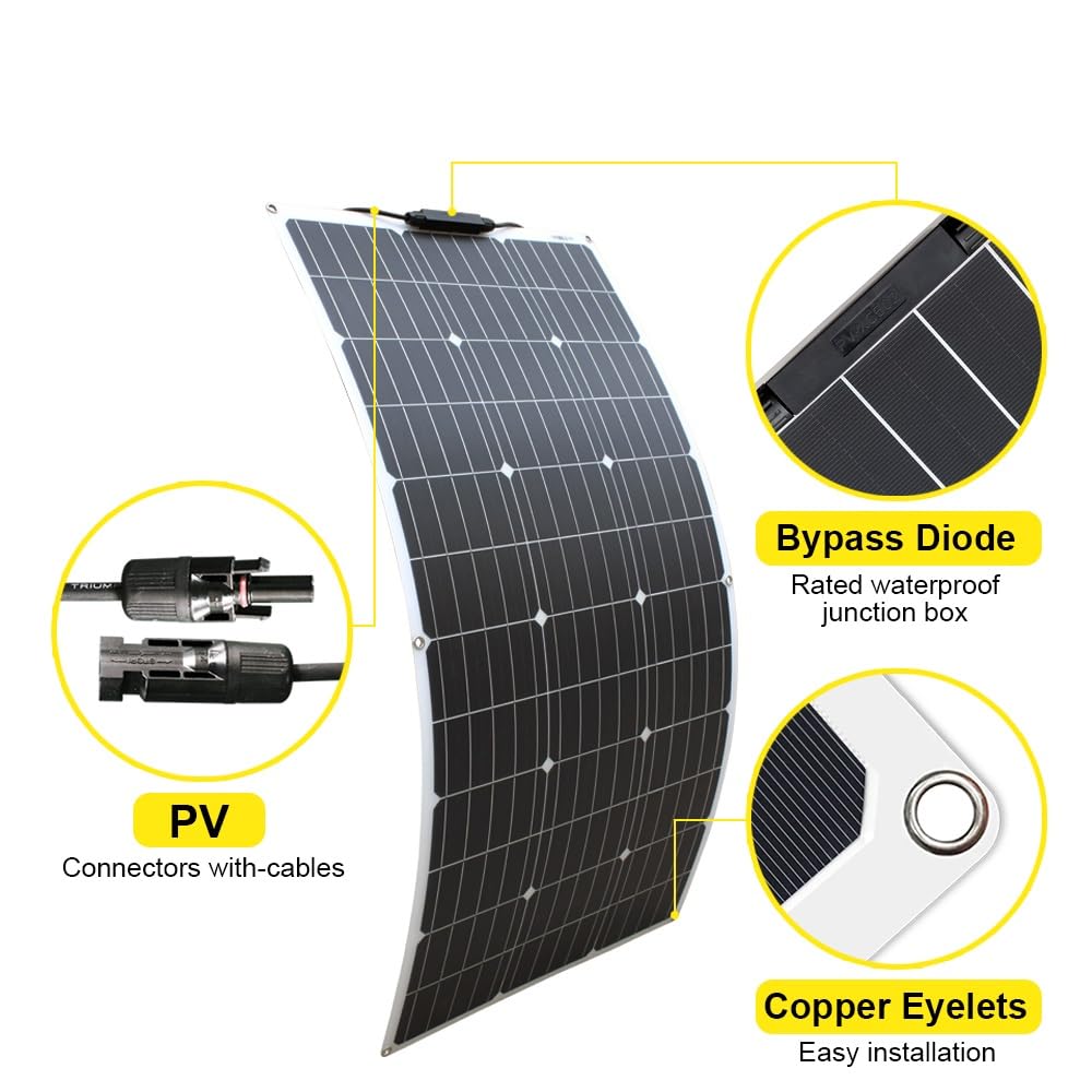 200W 12V Kit Flexibel Zonnepaneel 2 stuks 100W 12V Monokristallijn Zonnepaneel systeem met 20A Solar Laadregelaar voor RV, Boot, Auto, Caravan, Camping, batterij 12V/24V