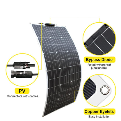 200W 12V Kit Flexibel Zonnepaneel 2 stuks 100W 12V Monokristallijn Zonnepaneel systeem met 20A Solar Laadregelaar voor RV, Boot, Auto, Caravan, Camping, batterij 12V/24V