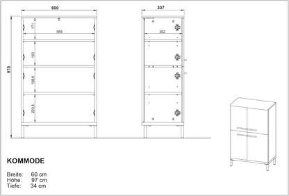 Germania Ladekast 2643-573 GW-YONKERS, in kasjmier/walnoot repro, met vier deuren, 60 x 97 x 34 cm (BxHxD)