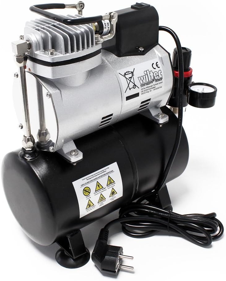 Wiltec airbrush compressor AF186 met luchttank drukregelaar 4 bar automatische Start-Stop