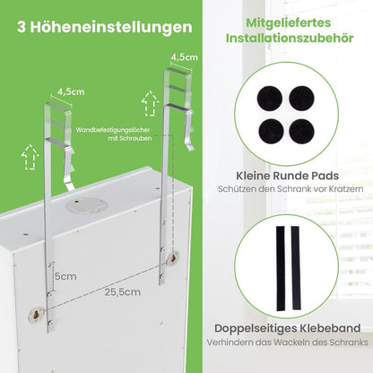 FANTASK Hangende sieradenkast, simpelkast met ledverlichting, spiegel en 6 laden, hangkast voor deur- en wandmontage, sieradenkast voor het opbergen van sieraden en cosmetica, wit