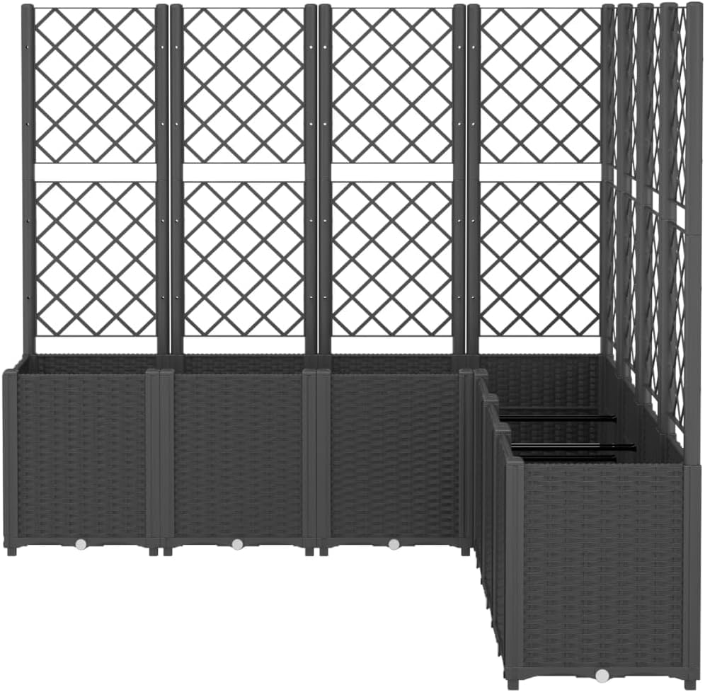 Planter with Trine Grate, Black, 160 x 160 x 140 cm, Rectangular Large Flower Pot for Indoor and Outdoor Use, Frost-Resistant, UV Protection - QUORE