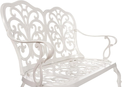 Butterfly Style Garden Bench Bistro Bench for 2 Cast Aluminum 100cm Bench Park Bench Garden Furniture (White) - QUORE