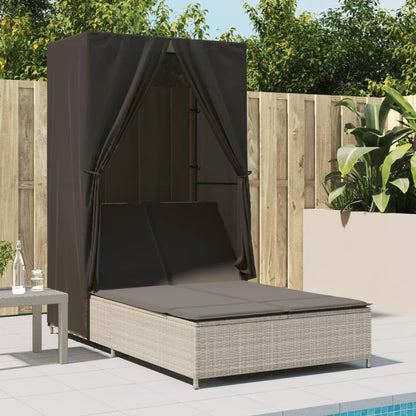 Outdoor Double Lounger with Adjustable Roof and Washable Cushion Made of Weatherproof Synthetic Rattan for Garden, Patio, Courtyard - QUORE