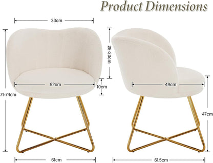 chairus Imitatiebont Fauteuil Gestoffeerde Gelegenheids Accent Stoel met Goudkleurige Metalen Poten Cocktailstoel voor Woonkamer Balkon/Kaptafel, Wit