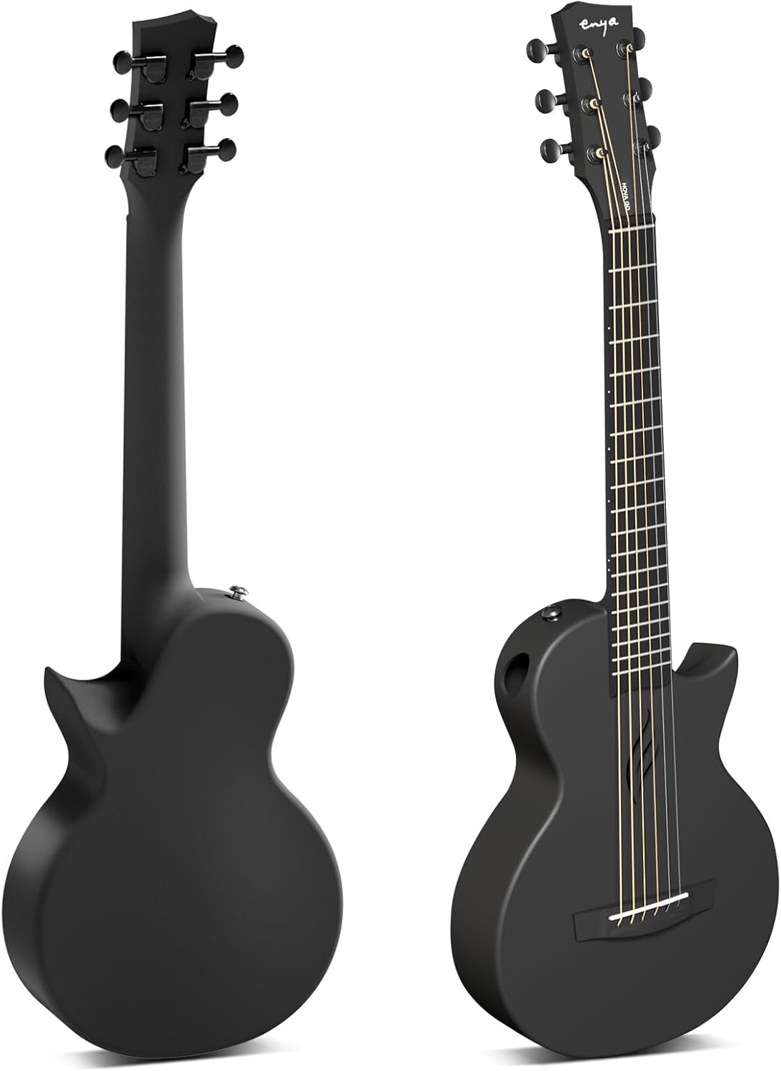 Enya Nova Go Mini-gitaar, zwart, 1/4 van koolstofvezel, voor kinderen, volwassenen, beginners, reisgitaar, muzikale opvoeding voor kinderen, cadeau voor Pasen, verjaardag, Kerstmis