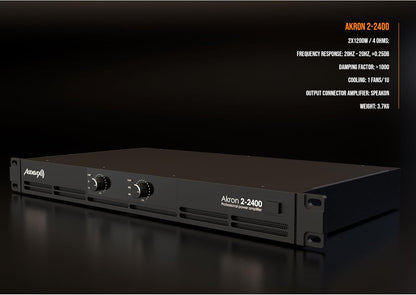 Audibax Akron 2-2400 Digitale versterker, 2-kanaals vermogen, 600 W, eenvoudige geluidsbediening, verbinding in brug-, stereo- of parallelle modus, XLR en speakon