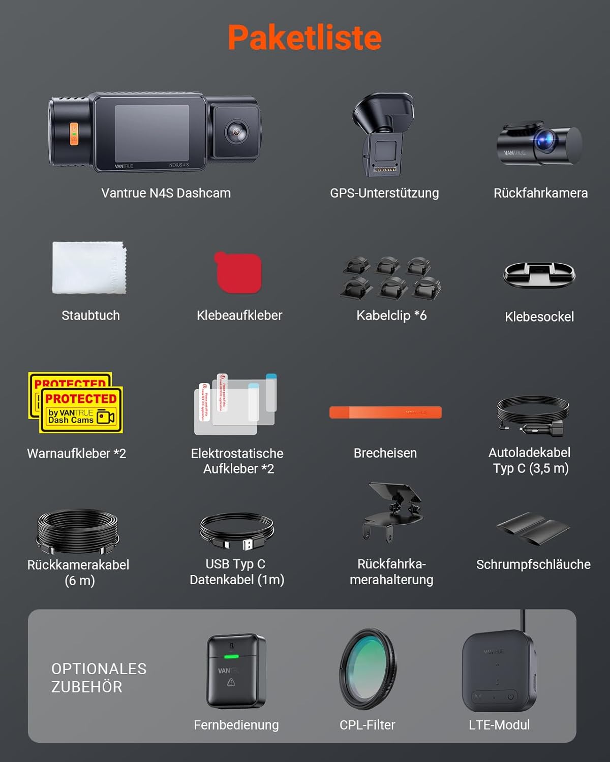 Dashcam Auto – Autocamera – Dashboardcamera – Rijcamera – Camerasysteem Auto – Driekanaals Opname Voor Binnen En Achter – Spraakbediening