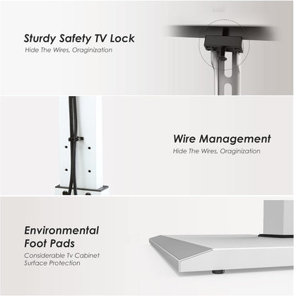 TV-Vloerstandaard Wit – Tv-Standaard, Tv-Stand, Vloerstandaard, Vloerbeugel – Voor 27 Tot 65 Inch – 60° Draaibaar, 8 Hoogtestanden
