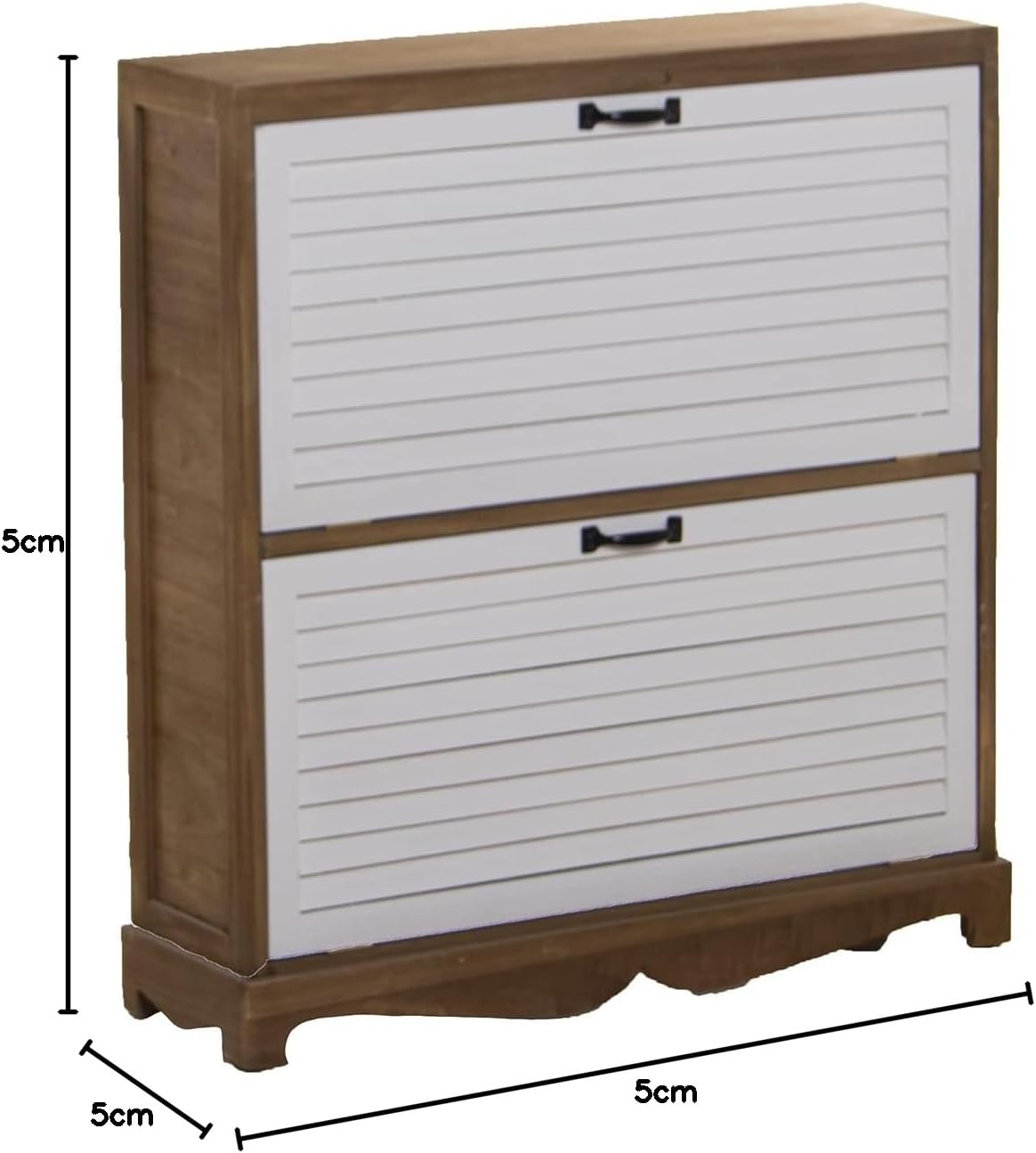 DRW Schoenenkast met 2 deuren van paulownia-hout in natuur en wit, 76 x 22 x 93 cm
