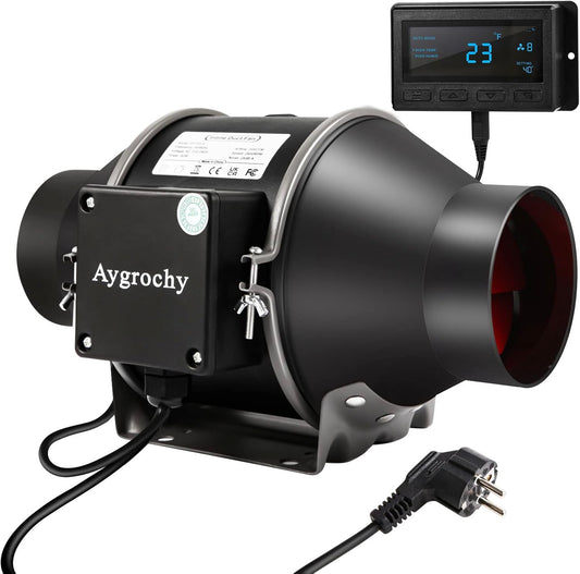 Buisventilator 150 mm – Kanaalventilator – Inline Ventilator – Afzuigventilator – Afvoerventilator – Temperatuur- En Vochtregelaar Met Timer En Alarm – Stille EC-Motor, 595 m³/h