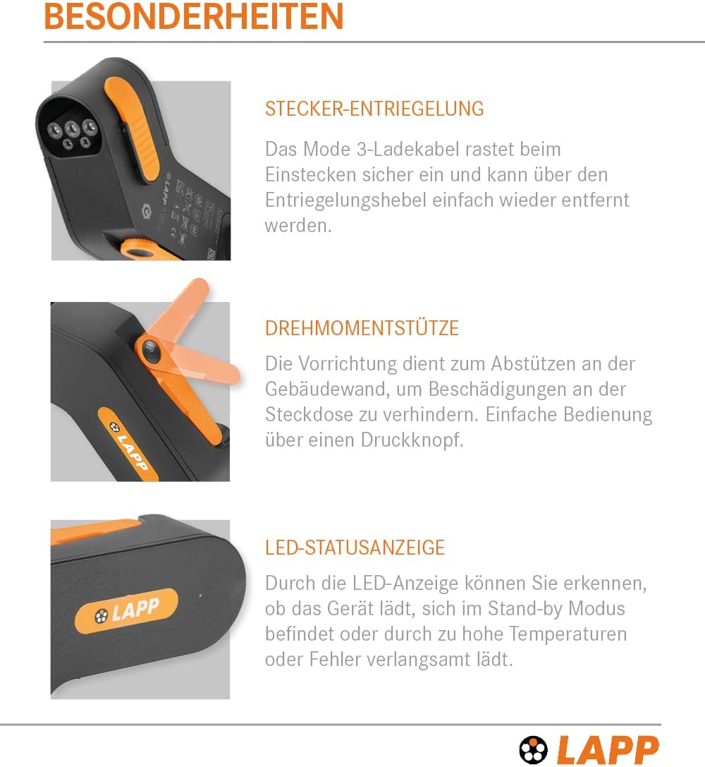 Lapp Mobility dock/mobiele EV oplader voor het huishoudelijk stopcontact/noodlader voor e-auto's/draagbare e-autolader voor onderweg/oplader voor elektrische en plug-in/IP44