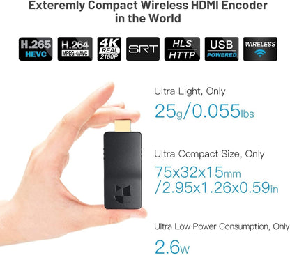 DDMALL 4K HDMI H265/264 HEVC-encoder, draadloze video-encoder, HDMI-encoderondersteuning SRT RTMP RTMPS RTSP TCP UDP HLS, live-encoder voor Twitch YouTube en meer (HEV-4KW)
