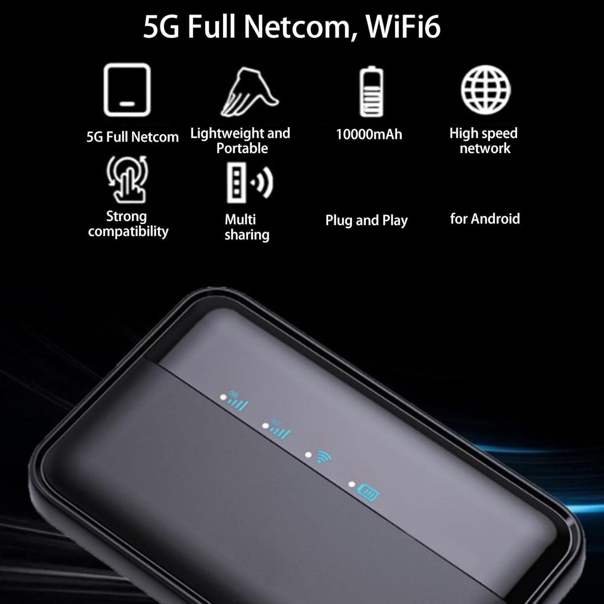 4G LTE Mobiele Hotspot, 10000 MAh, WiFi6 5G WiFi, voor Android 1,16 Gebruikers, Draagbaar WiFi Mobiel Hotspotapparaat voor voor, voor Verizon, met Simkaartsleuf