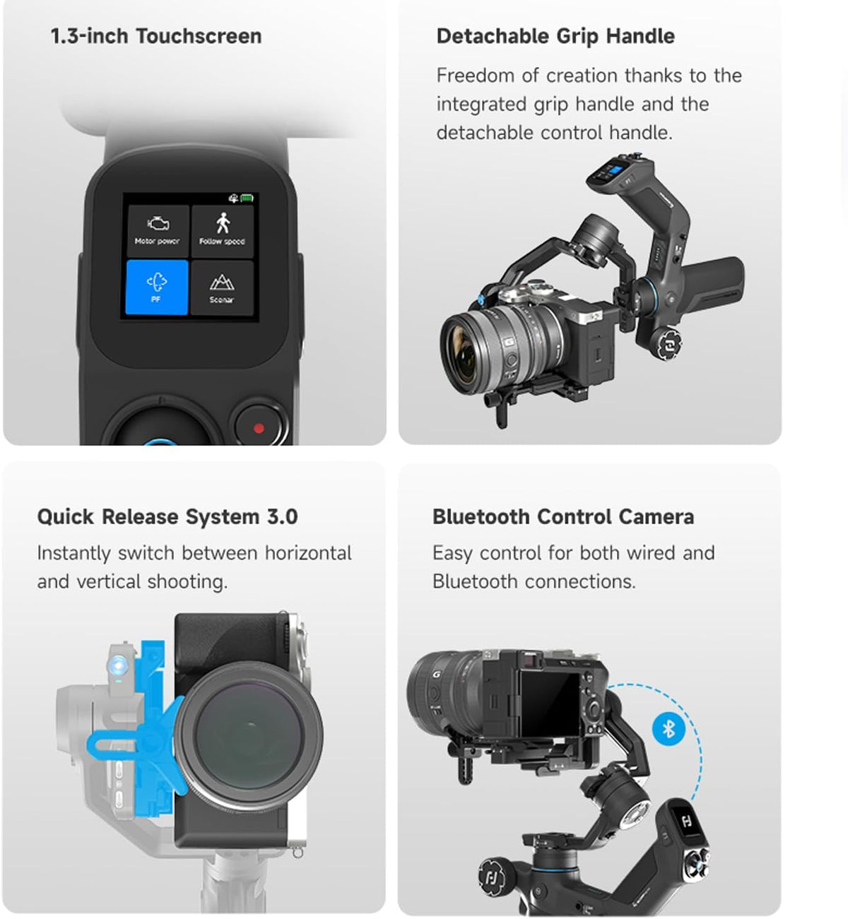 FeiyuTech SCORP Mini 3 Pro Kit 3-assige camerastabilisator, ingebouwde AI-track, alles in één handheld gimbal voor spiegelloze, zakcamera, actiecamera, telefoon, laadvermogen van 2 kg