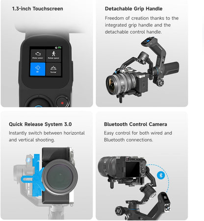FeiyuTech SCORP Mini 3 Pro Kit 3-assige camerastabilisator, ingebouwde AI-track, alles in één handheld gimbal voor spiegelloze, zakcamera, actiecamera, telefoon, laadvermogen van 2 kg