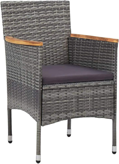 Set of 2 Rattan Garden Chairs with Grey Cushions, Modern Chairs with Armrests Made of Acacia Wood and Weatherproof Steel Frame for Outdoor Use - QUORE