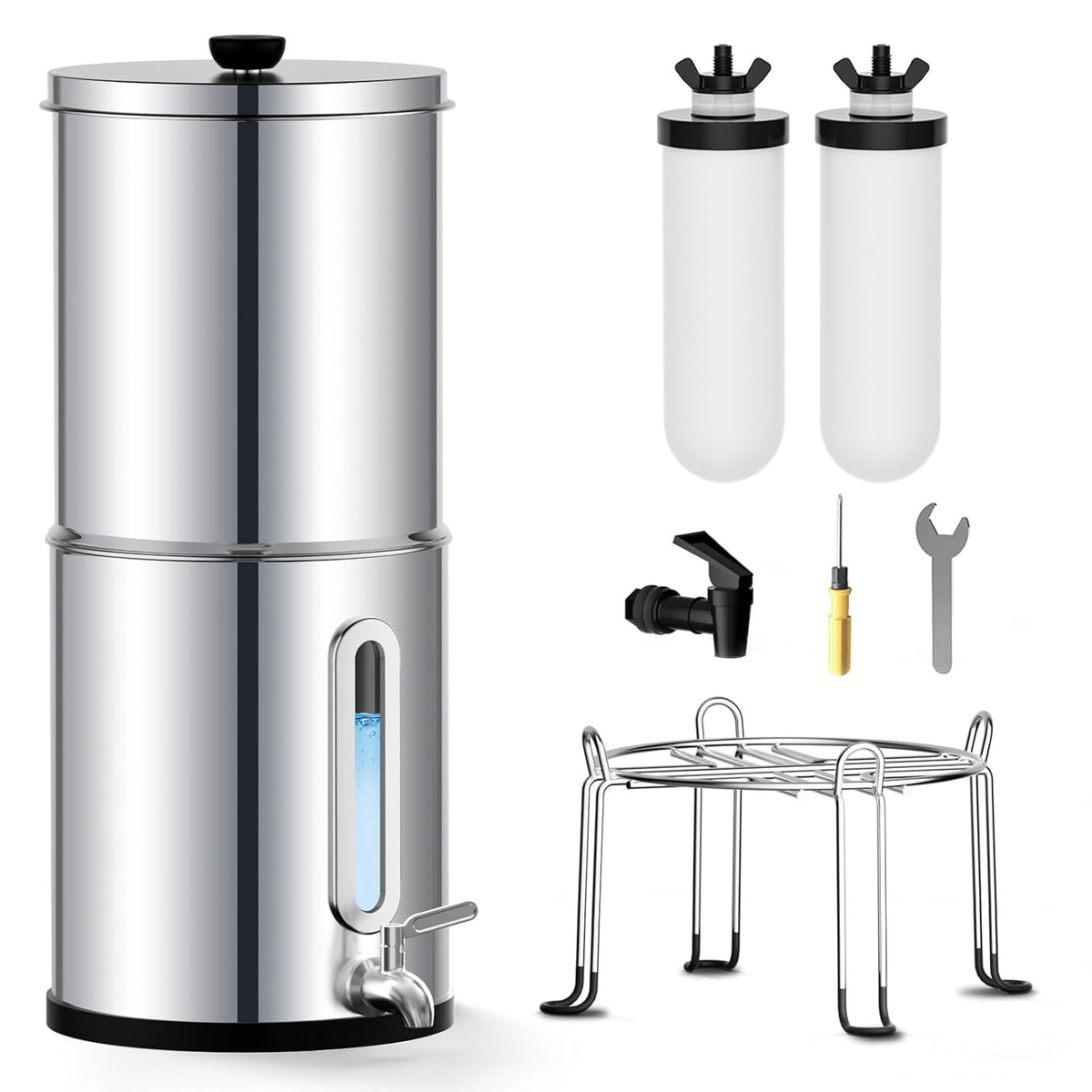 Waterfiltersysteem met waterniveau-indicator van 8,5 liter, voor thuisgebruik, camperreizen, met EU 98/37/EC, NSF/ANSI 42 en 372-certificering, keramische filters