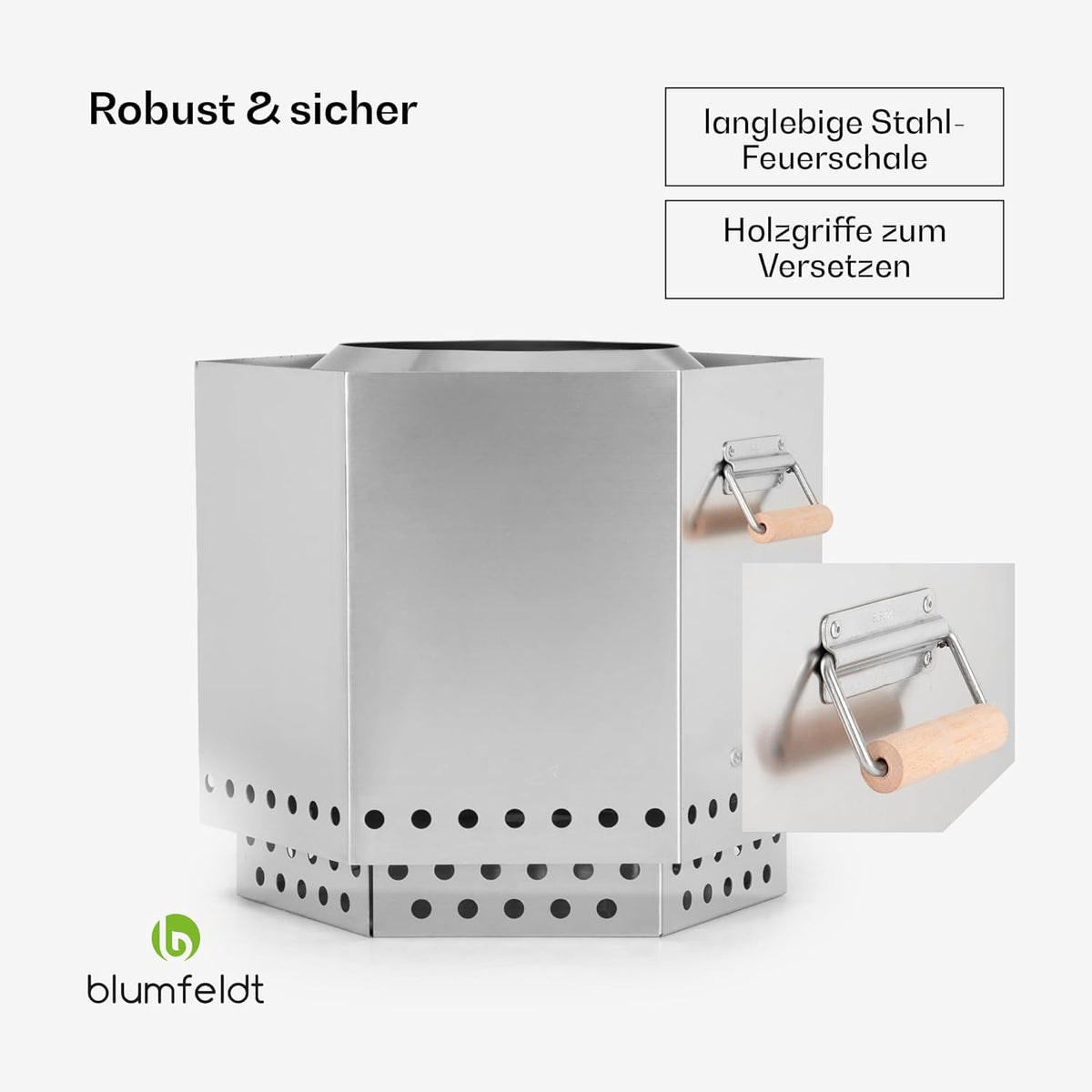 Blumfeldt Stationaire Braséro met regenhoes, houten handgrepen, 360° uitzicht op het vuur, voor tuin en terras