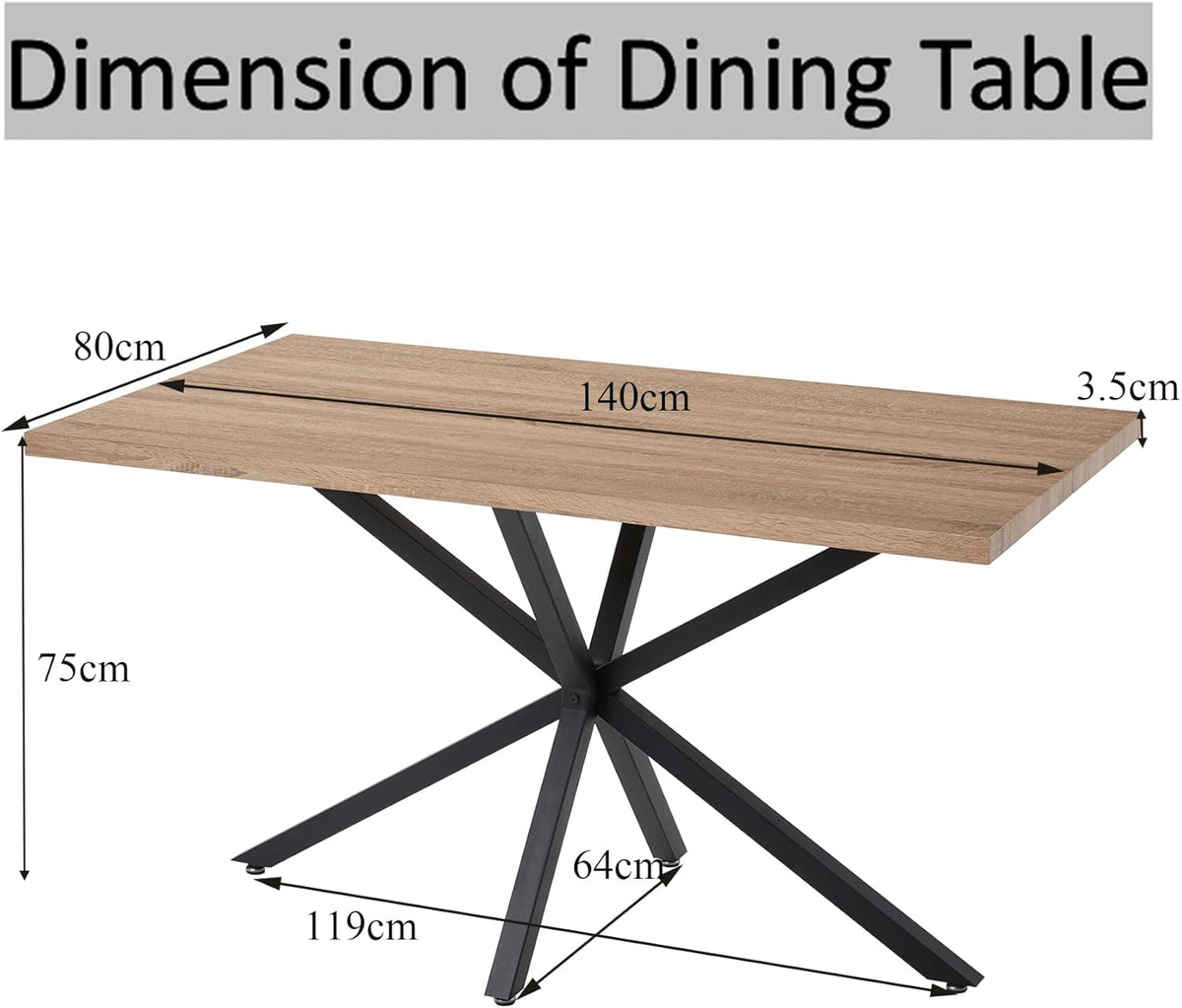 Moderne Rechthoekige Eettafel – Keukentafel – Woonkamertafel – Eetkamertafel – Bureaublad – Zwart Metalen Frame – Verstelbare Voetkussens – Geschikt Voor 4-6 Personen