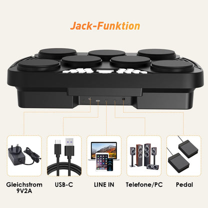 Elektronisch Drumstel – Elektronische Drumkit – Digitale Trommelset – Oprolbaar Drumpad – 7 Drumpads En 2 Pedalen, LCD-Display Met Ingebouwde Luidsprekers