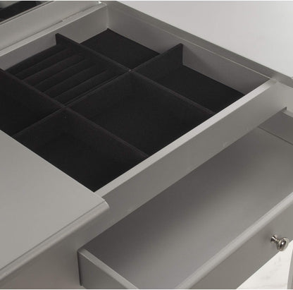 DRW Make-uptafel met 1 lade en spiegel en bank van hout, 80 x 40 x 74 cm, bank 36,5 x 29 x 46 cm (zilver)