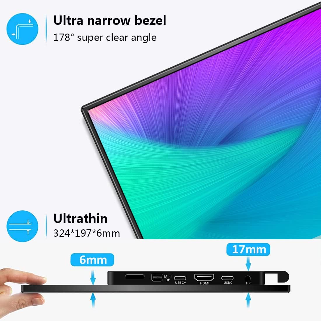 4k Portable Monitor, 14 Inch Portable Screen, USB C, 10 Bit Adobe 95% HDR Game Display with USB C/HDMI/Mini DP Compatible with Game Console/PC/Surface - QUORE