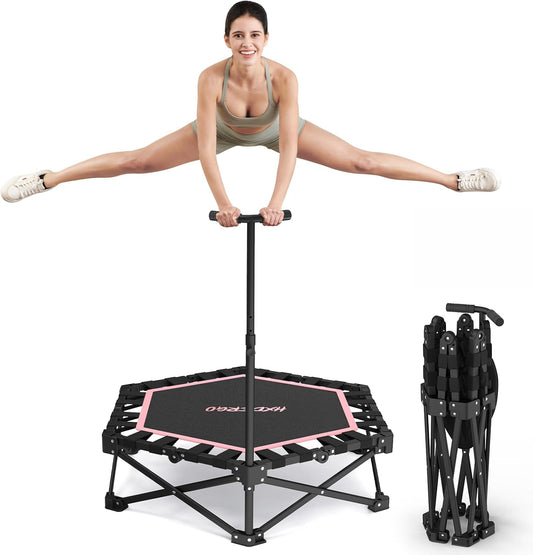 Fitness trampoline Ø106,5 cm – opvouwbare volwassen trampoline met verstelbare handgreep en veerkrachtig compact ontwerp – stil trampoline voor thuis workout