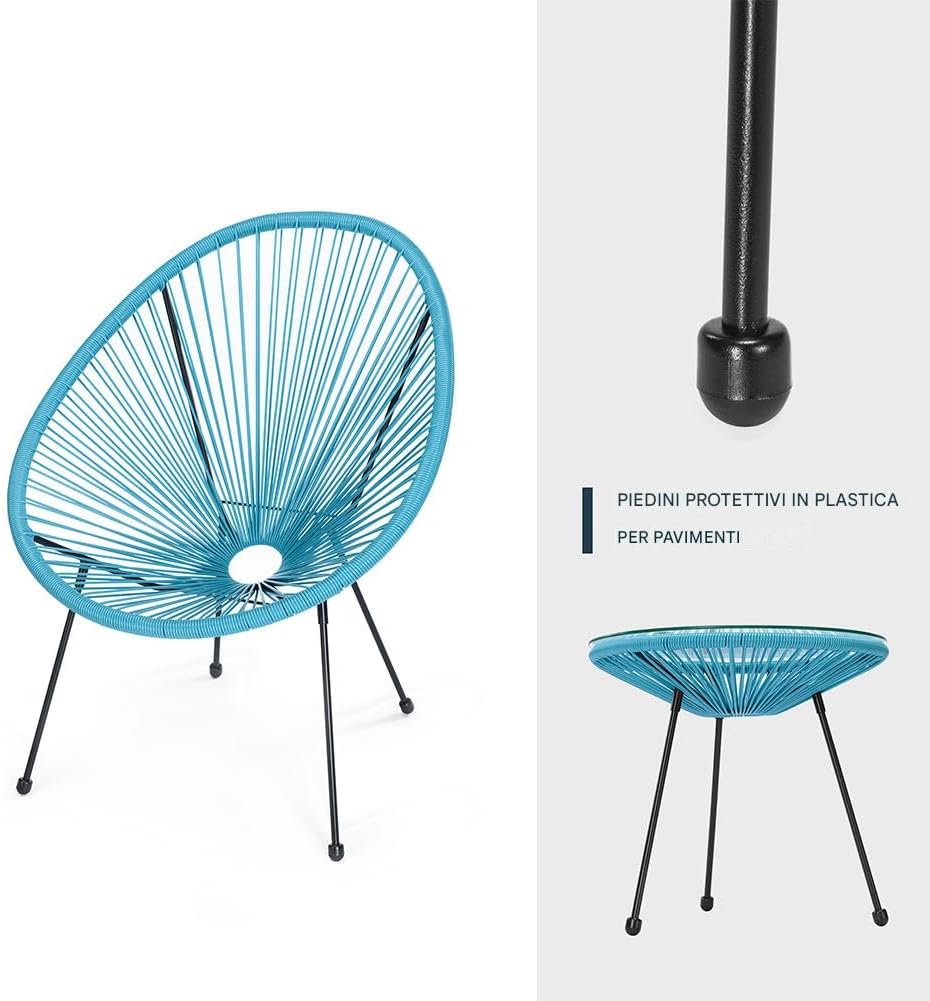 Shally Dogan Freddy Tuinmeubelset van polyrotan, 2 stoelen met tafel, 2 eistoelen, 1 tuintafel, woonkamer, terras, restaurant, bistro, bar (lichtblauw)