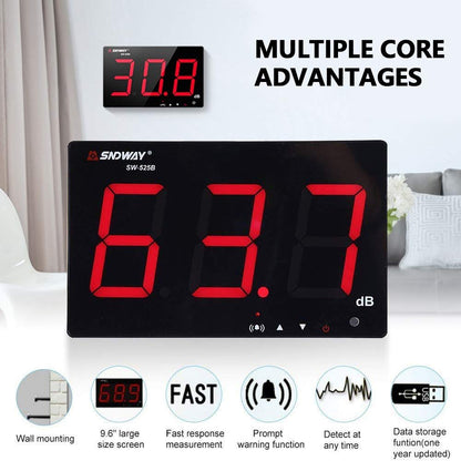 Geluidsniveaumeter, LCD-decibelmeter, ruismeting, 30 tot 130 dB, USB-wandopknoping, met datalogger en alarm, voor binnen- en buiten gebruik