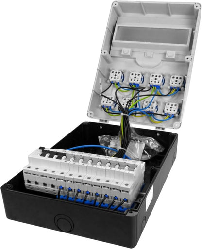 Stroomverdeler IP54 TD-S/FI met 8 x 230 Mennekes stopcontacten, wandverdeler, stekkerverdeler, bouwstroomverdeler, doktervolt