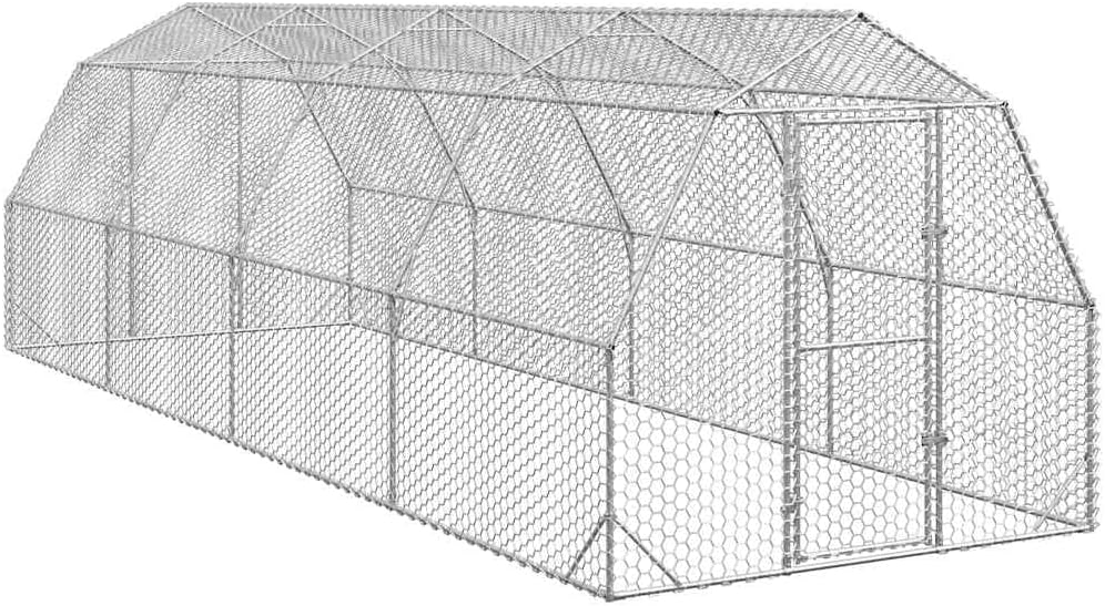 Chicken Coop 2.5 x 8 x 2.25 m, Galvanised Steel, Small Animal House, Cage, Chicken Coop, Outdoor Poultry Run - QUORE