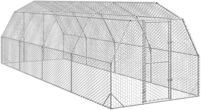 Chicken Coop 2.5 x 8 x 2.25 m, Galvanised Steel, Small Animal House, Cage, Chicken Coop, Outdoor Poultry Run - QUORE