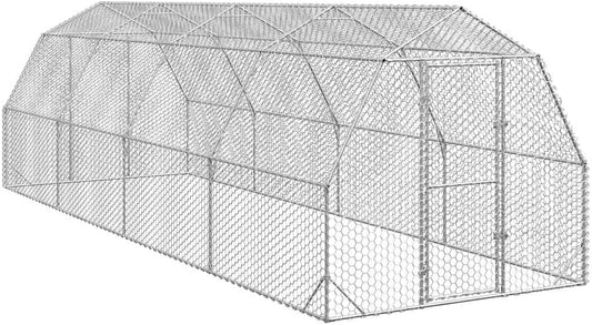 Chicken Coop 2.5 x 8 x 2.25 m, Galvanised Steel, Small Animal House, Cage, Chicken Coop, Outdoor Poultry Run - QUORE