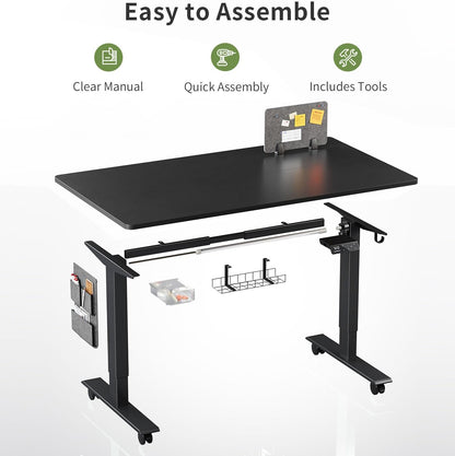 MAIDeSITe In Hoogte Verstelbaar Bureau (140 x 70 cm) Gemakkelijk te Monteren Bureau in Hoogte Verstelbaar Elektrisch met 4 Geheugenknoppen en Memoboard en 360° Wielen Bureau SN1