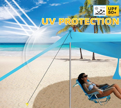 Beach Tent Canopy Sunscreen 10x10 FT Anti-UV Portable Umbrella (Blue, XL)
