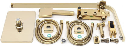 Douche Set – Doucheset – Handdouche – Douchekop – Sproeipistool – Goudkleurig – Verstelbare Hoogte 80-120 cm – Vacuüm Goudcoating & Roestvrij Materialen
