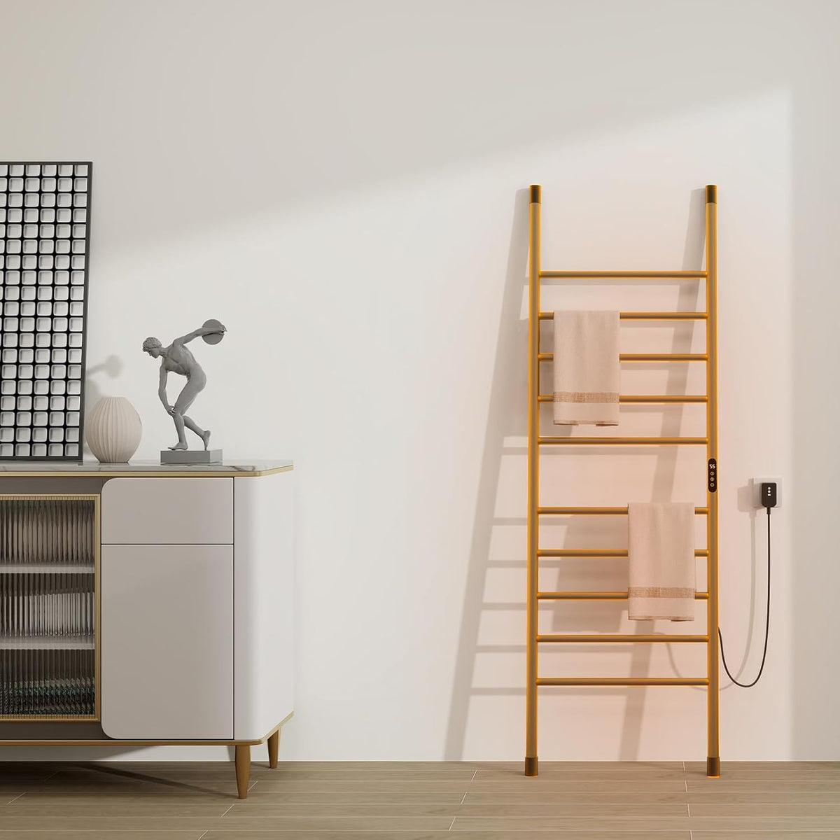 Verwarmd Handdoekenrek – Elektrisch Handdoekrek – Handdoekwarmer – Handdoekladderrek – Wandgemonteerd Rek – WiFi Bediening – Instelbare Temperatuur & Timer – Aluminiumlegering