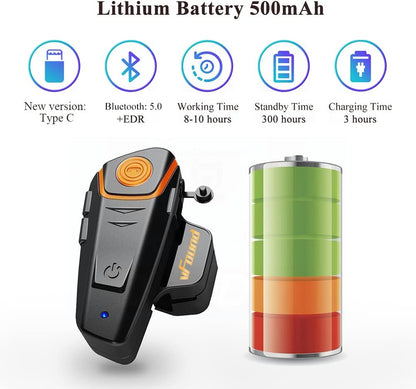 Qaurora BT-S2 1000 m Bluetooth Headset Waterdichte Motorfiets Helm Intercom voor 2 of 3 Bestuurders - 2,5 mm Audio voor Walkietalkie, GPS, Handsfree MP3-Speler, FM-Radio