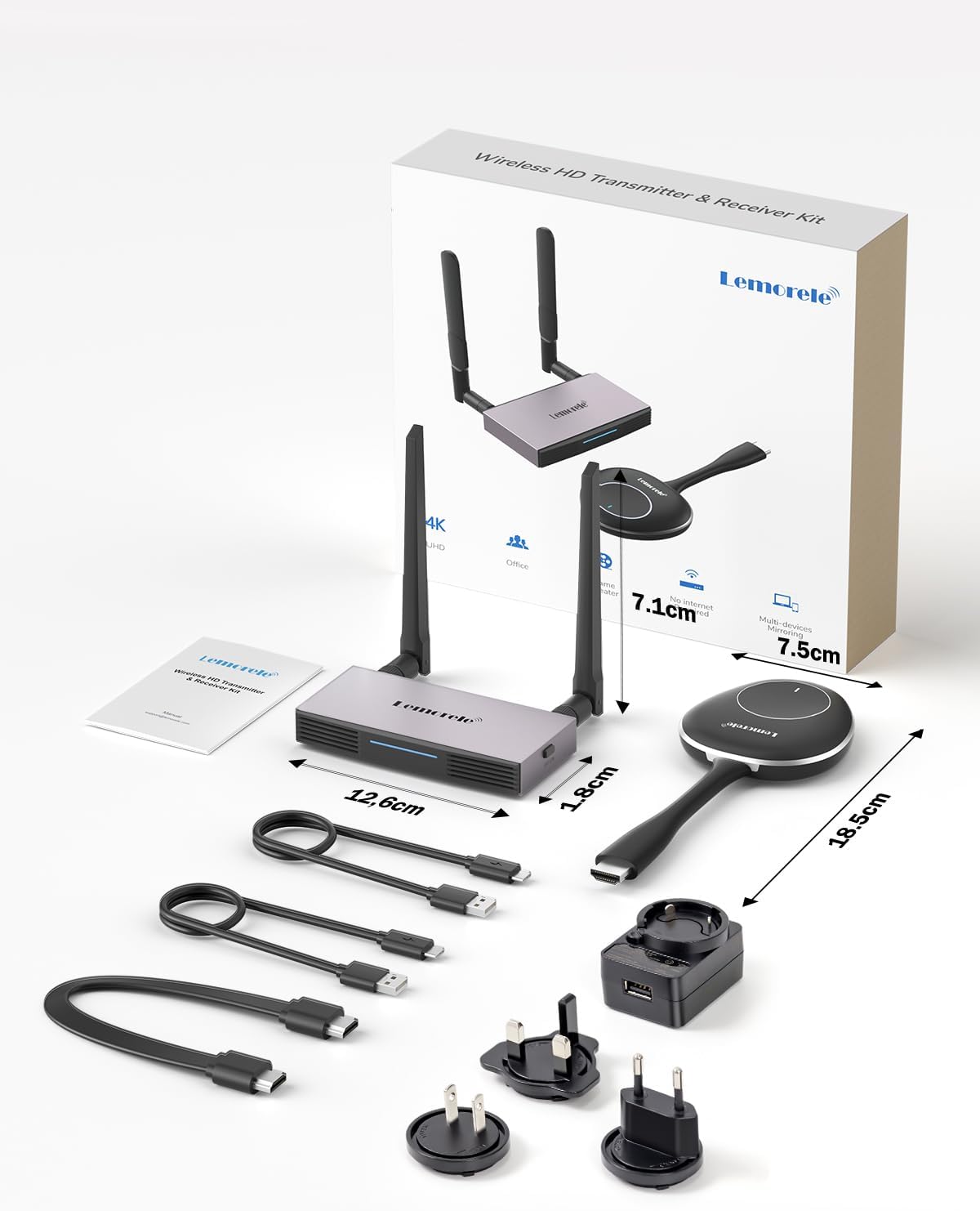 Draadloze HDMI-zender en ontvanger, ondersteunt 8 TX naar 1 RX voor bedrijven en huizen, Lemorele FHD Plug & Play, HDMI draadloze HDMI draadloze overdracht voor het streamen van audio-video van laptop